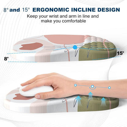 Ergonomic Mouse Pad and Keyboard Wrist Rest with Massage Design, Space-Saving Mouse Pad Wrist Support, Memory Foam Wrist Rest with Non-Slip PU Base for Computer Desk, Black