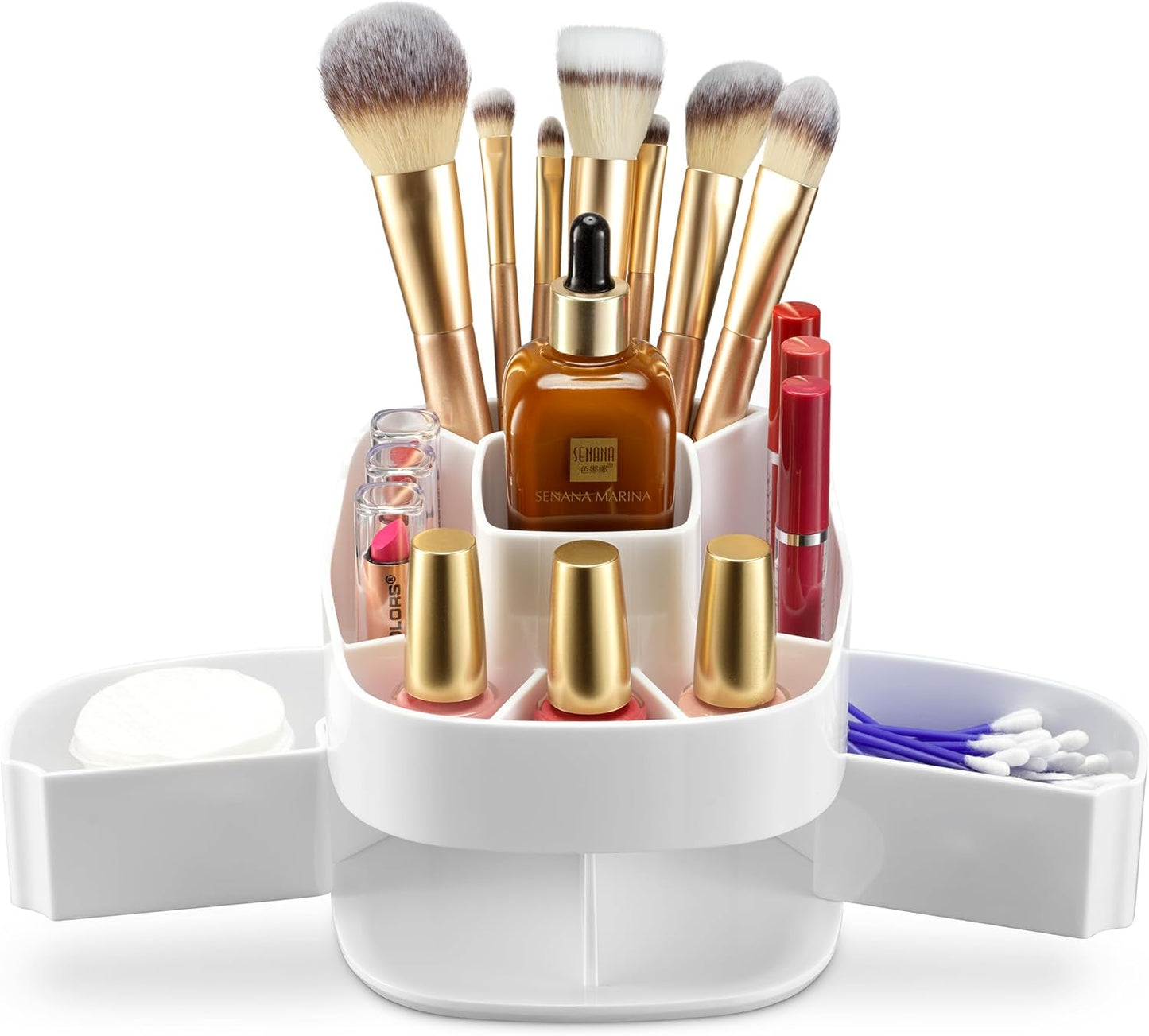 Masirs Small 360 Rotating Makeup Organizer - Mini Yet Spacious Cosmetic Storage Solution with Multiple Compartments - The Perfect Spinning Make-Up Caddy for Vanity or Bathroom Counter (Round - Clear)