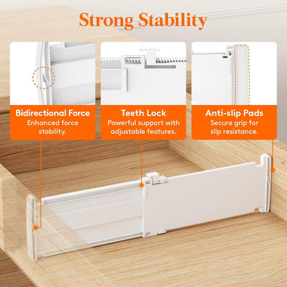Lifewit Drawer Dividers for Clothes, 3.2" Tall 10.5"-16.5" Expandable Dresser Drawer Organizers, Adjustable White Plastic Separators for Kitchen, Cabinet, Nursery, Socks & Underwear Storage, 4 Pack