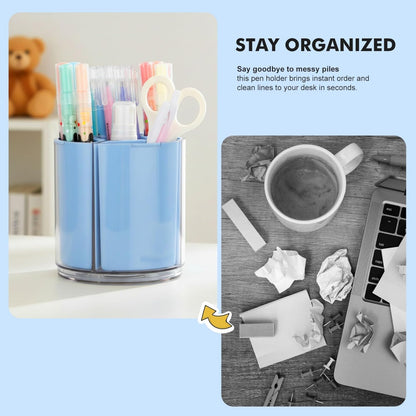 Comix 360° Rotating Pen Holder for Desk, Cute Pencil Holder Pen Organizer, Beige Acrylic Pencil Cup Caddy with 5 Slots for Home School Office Supplies