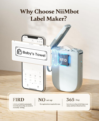 NIIMBOT 300 DPI D11 Label Maker Machine with 1 Tape, Mini Portable Label Printer, Bluetooth Thermal Label Printer Sticker Labeler for Office Home Kitchen School Organization, White