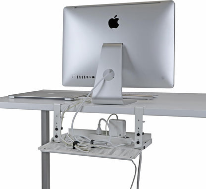 AEONS Under Desk Cable Management Tray Kit - Horizontal Adjustable up to 41” Removable C Clamp Mount Reversible Computer Cord Raceway and Modesty Panel for Large Table, Black