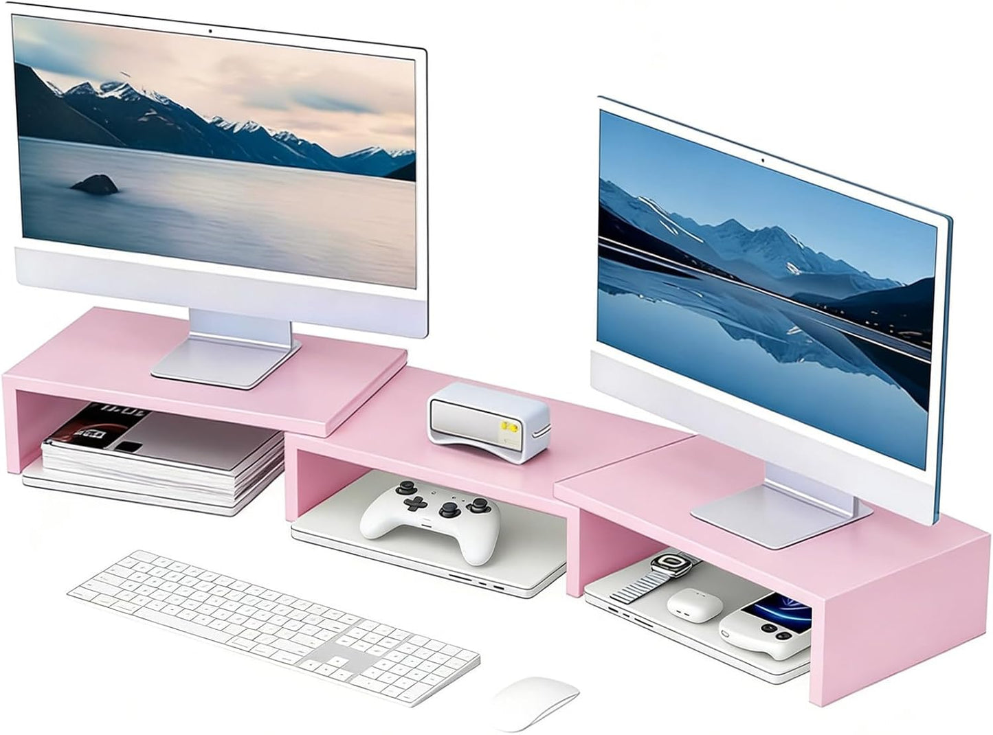 Desk Organizers and Accessories, Dual Monitor Stand Riser, Monitor Desk Shelf for Desktop Organization (Black)
