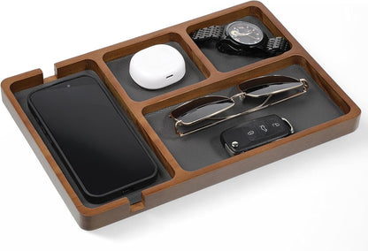 Valet Tray for Men, Black Sandalwood Catch All Tray, Wallet Trays Organizer for Nightstand, Desk, Elegant EDC Valet Trays for Keys, Watch, Phone, Jewelry