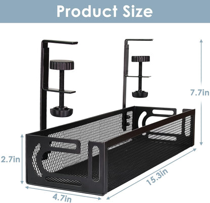 Cable Management, 25'' Cable Management Under Desk No Drill, Metal Cord Organizer with Clamp for Standing Desk, Cable Organizer for Home Office, Black