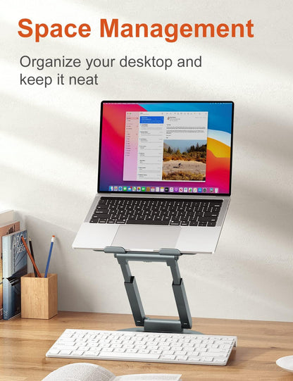 tounee Telescopic Laptop Stand for Desk with 360° Swivel Base, Sit to Stand, Height Adjustable, Portable Riser Holder for Good Posture, Compatible with MacBook Pro, All Laptops 10-17"-Gray
