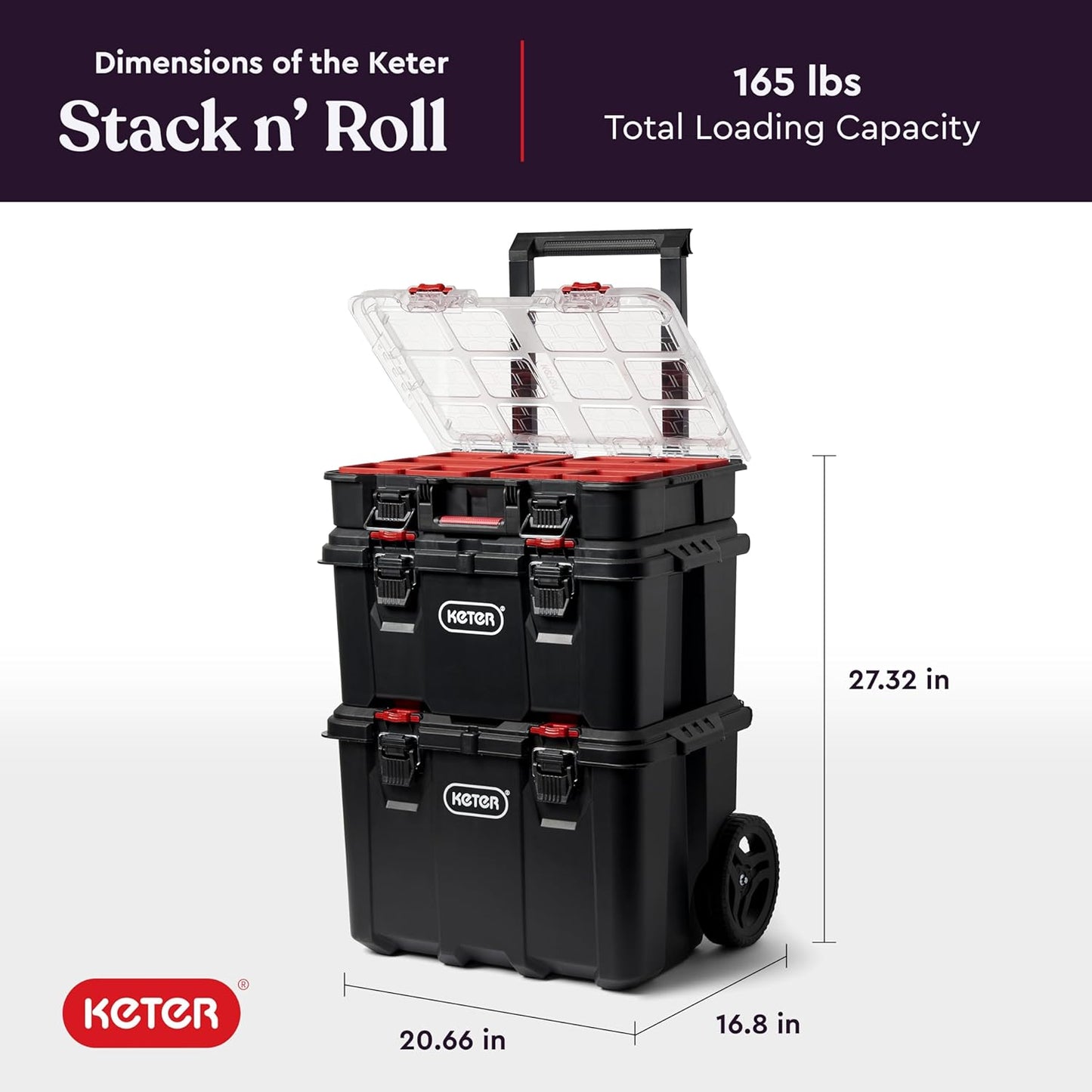 Keter Stack-n-Roll Two Drawer Tool Box for Small Parts and Power Tool Accessories, Fits Keter Modular Tool Storage System