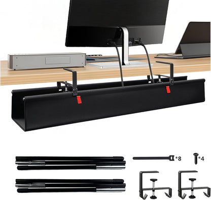 36" No Drill Under Desk Cable Management Tray - Upgraded Oxford Fabric with Cable Loop, No Damage to Table for Standing Desks and Home Office (Large (36 Inch))
