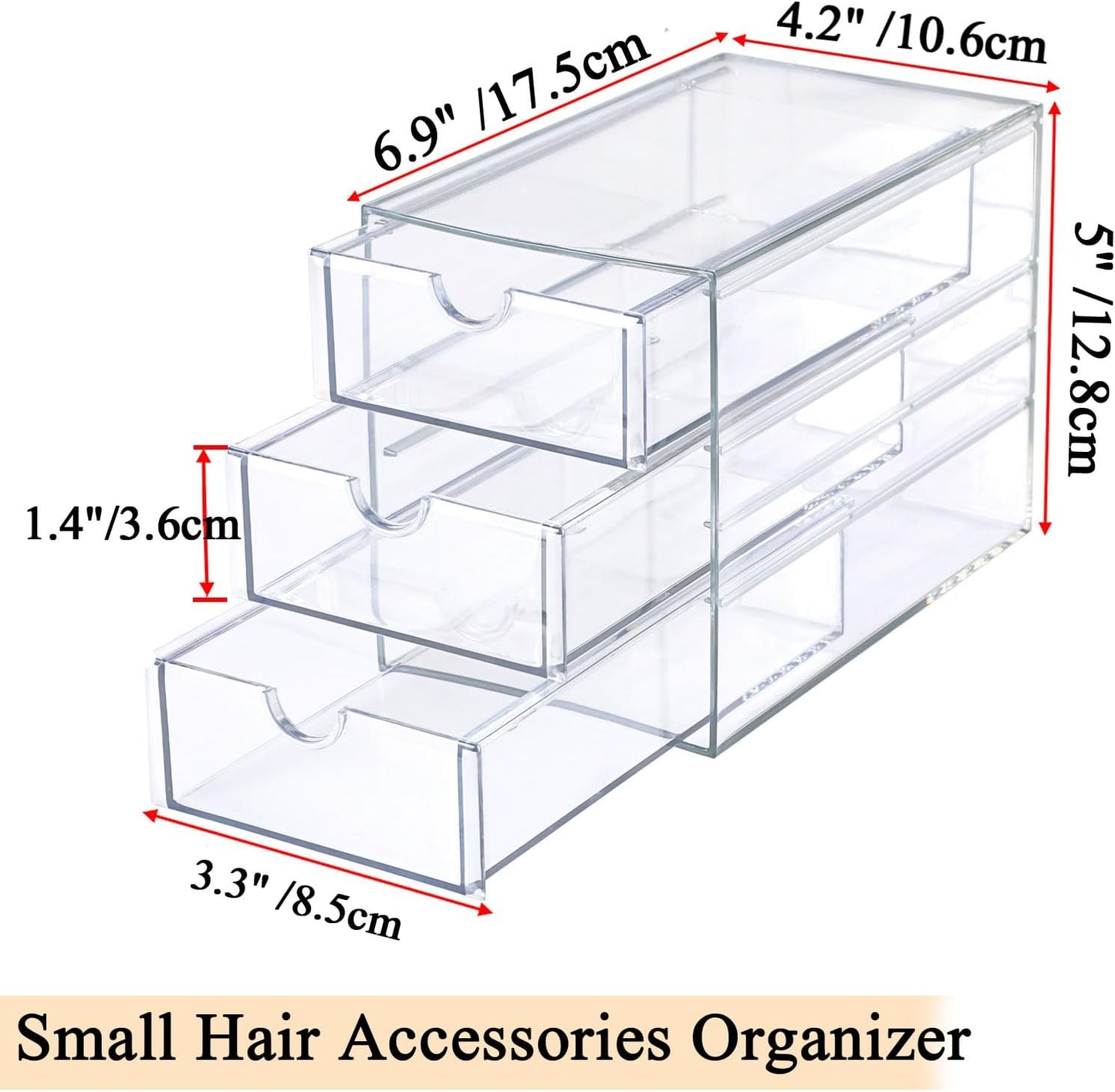 Hipiwe 3 Drawers Acrylic Drawer Organizer Clear Desktop Organizer for Hair Accessories Jewelry Stationery Office Supplies Acrylic Drawer Storage Box for Vanity Bathroom Closet