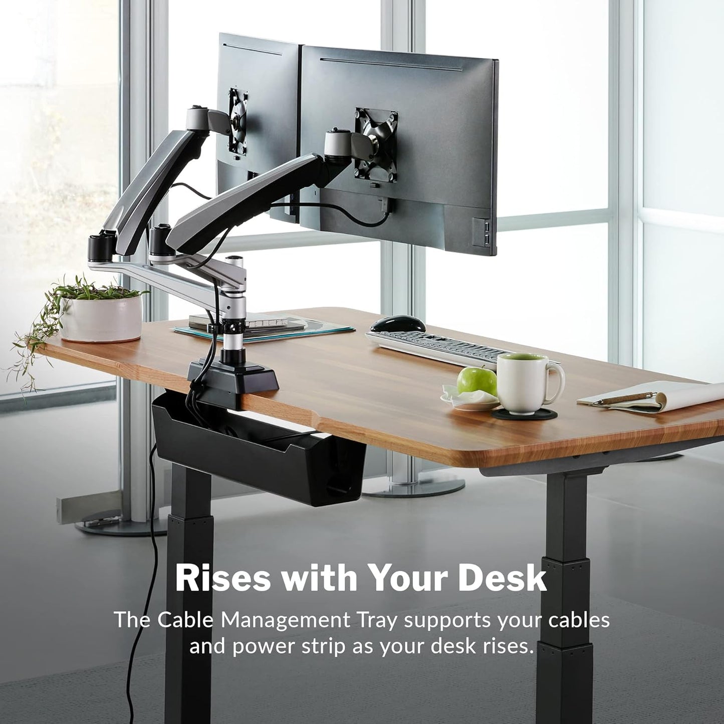 Vari Cable Management Tray - Under Desk Cord & Wire Organizer - Ideal for Home Office Sit Stand Desks - Fits Adjustable Electric Standing Desk 48x30, 60x30, 60x24, 72x30 - Easy Assembly (Black)
