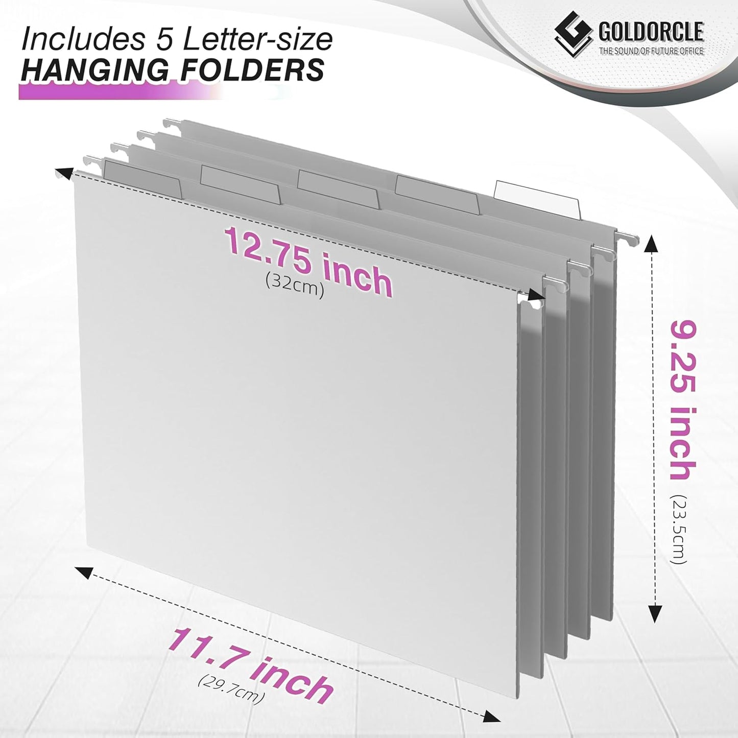 Hanging File Organizer, Letter-Size File Holder Filing Box with 5 Hanging Folders, Metal Mesh Desk File Folder Storage(No Assembly Required) (with 5 Grey Folders)