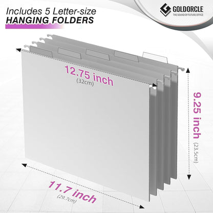 Hanging File Organizer, Letter-Size File Holder Filing Box with 5 Hanging Folders, Metal Mesh Desk File Folder Storage(No Assembly Required) (with 5 Grey Folders)