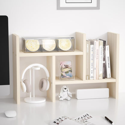 Jerry & Maggie Desktop Organizer Office Storage Rack Adjustable Wood Display Shelf Free Style Double H, Multi-Functional Mini Bookshelf for Desk Natural Stand (Natural Wood Tone)