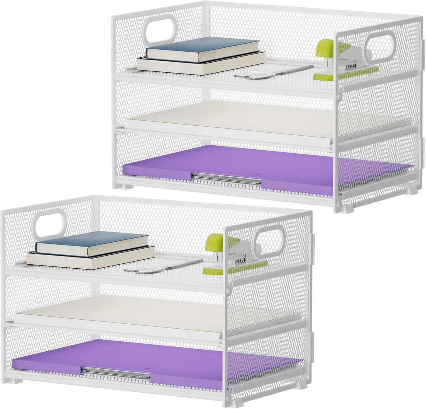 Marbrasse 3 Tier Paper Organizer Letter Tray, Mesh File Organizer with Handle, Paper Sorter Desk Organizer for Home Office Supplies