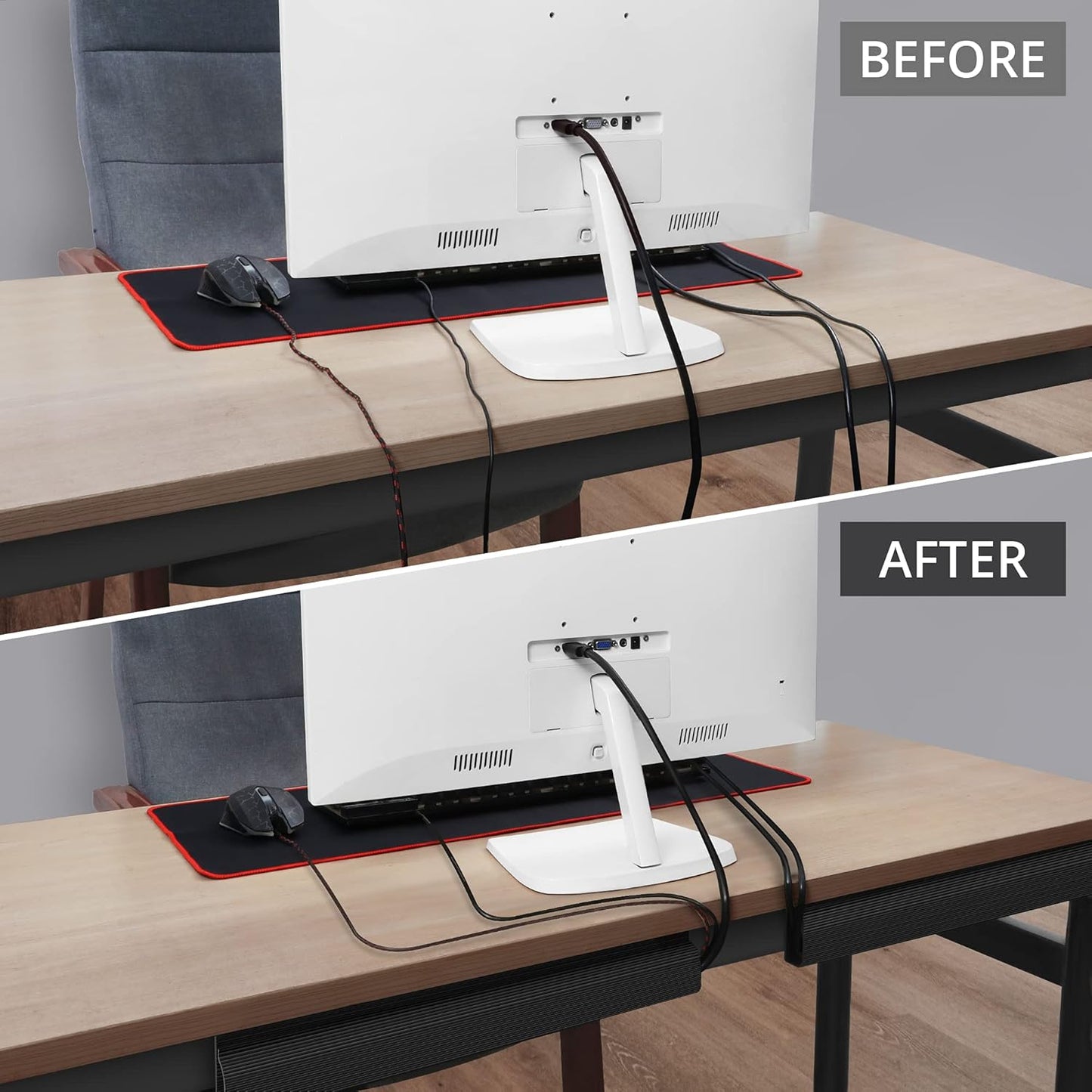 ZhiYo 2 Pack Large Capacity Cable Management Tray, Under Desk Cable Tray 31.5in(2X L15.7in), PVC Standing Desk Cord Management Ideas, Cable Organizer for Office and Home - White