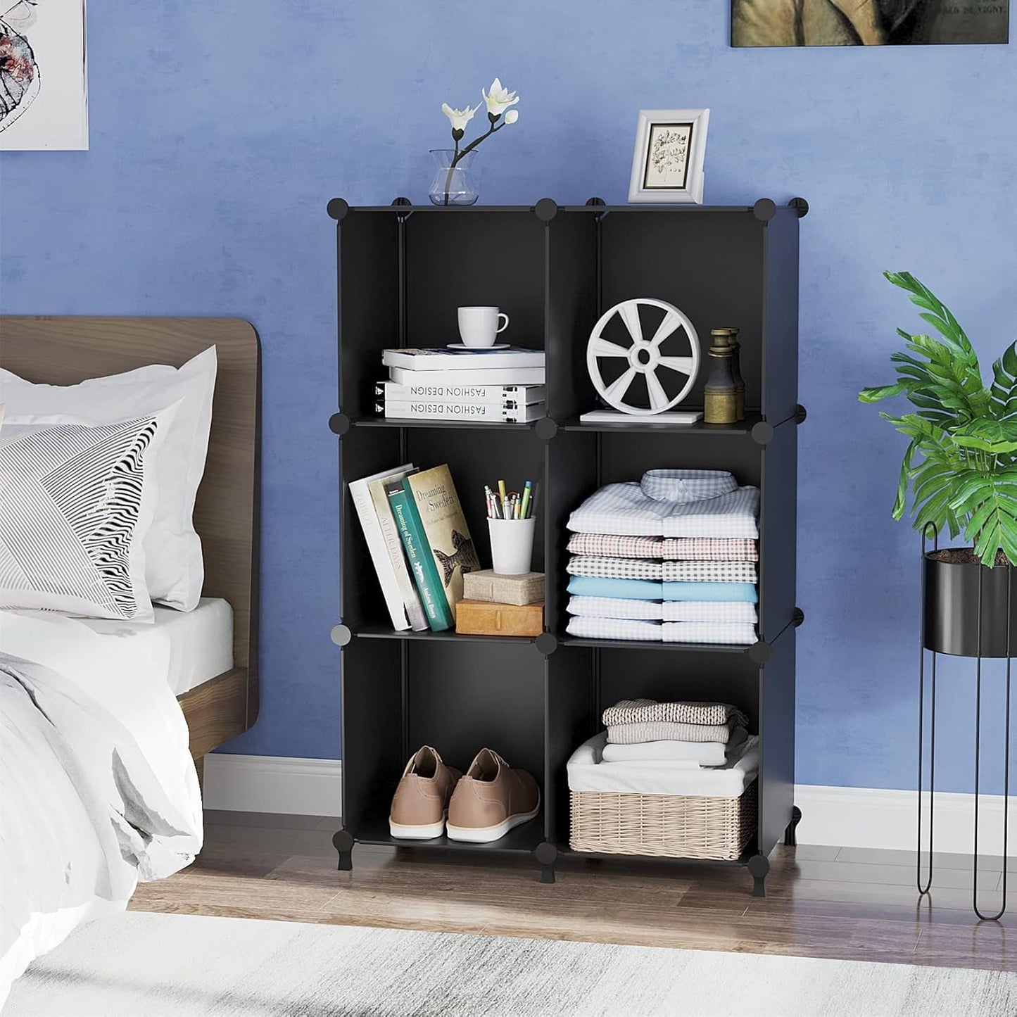 AWTATOS Cube Storage Organizer, Storage Cubes Shelves Bookshelf, 6 Cube Closet Organizers and Storage, DIY Stackable Plastic Clothes Organizer Shelving for Bedroom, Home, White