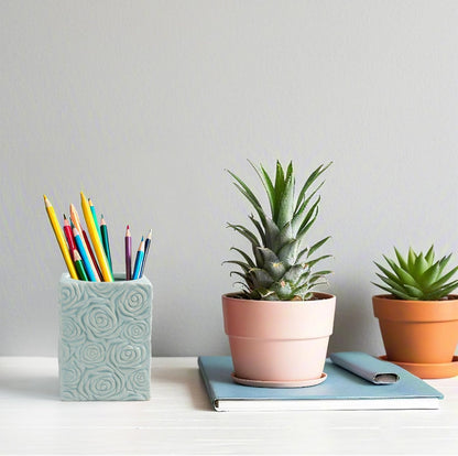 Ceramic Cactus Pen Holder, Cactus Decor Cute Pencil Holder, Makeup Brush Holder for Home, Office Desk Accessories(Dark Green)
