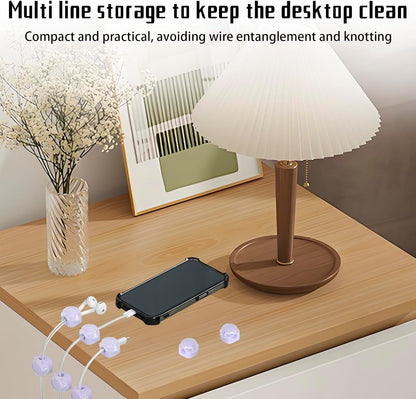 Magnetic Cable Organizer Set, 8 Pcs Easy Adhesion Desk & Wall Mount Holders for Mobile Phones and USB Cables, Perfect for Office, Kitchen, Car, and Bedside Use (Purple)