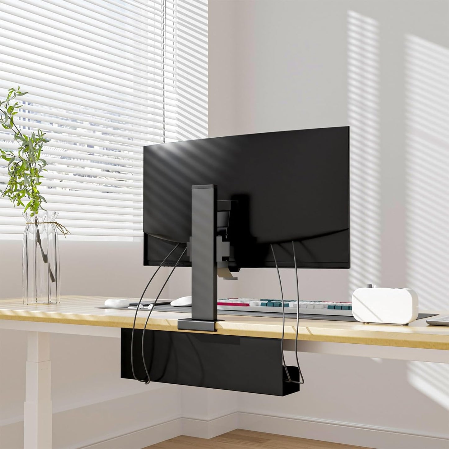 Cable Management Under Desk,17 inch Cable Management Tray,Power Strip Holder,Cord Organizer,Wire Management for Office and Home, Black