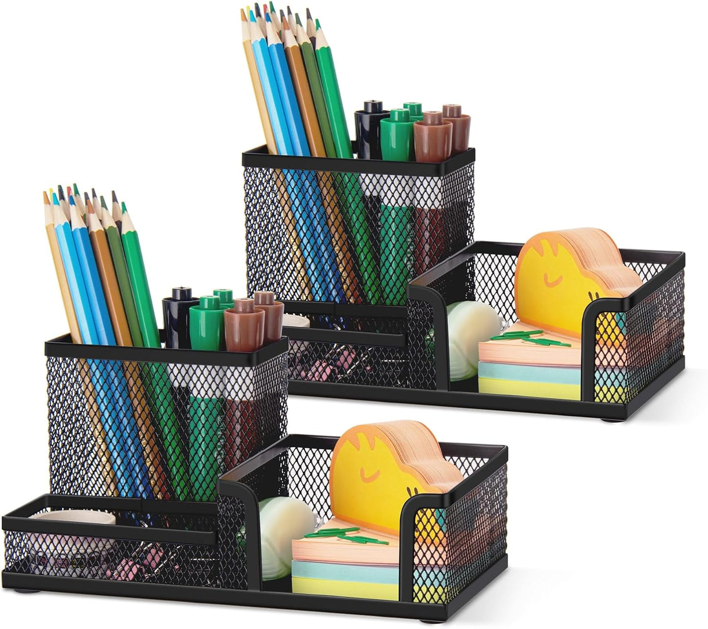 Comix Mesh Pen Pencil Holder Desk Organizer, 3 Compartment Wire Desktop Pen Pencil Cup Caddy Office Supplies Desk Accessories for Home Office School, Black