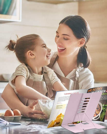 MSDADA Desk Book Stand Metal Reading Rest Book Holder Adjustable Cookbook Documents Holder for Recipes Textbooks Tablet Music Books, Mom Gifts, Gifts for Grandma Mom Mothers Day(Light Purple)