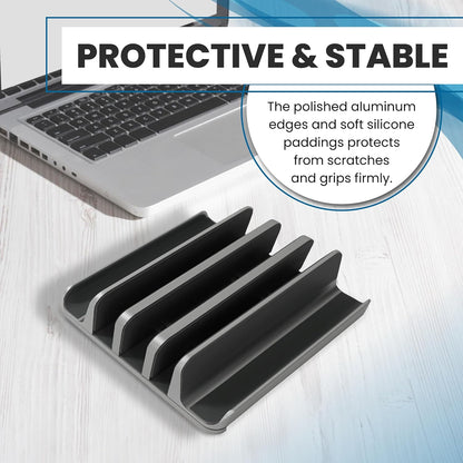 Elestoria 5- Slot Vertical Laptop Stand - Aluminum Laptop Stand Vertical for Desk - Fits MacBook Pro/Air, Surface, Mobiles & Gaming Laptops up to 17.3" - Heavy Duty Laptop Holder for Desk - (Black)