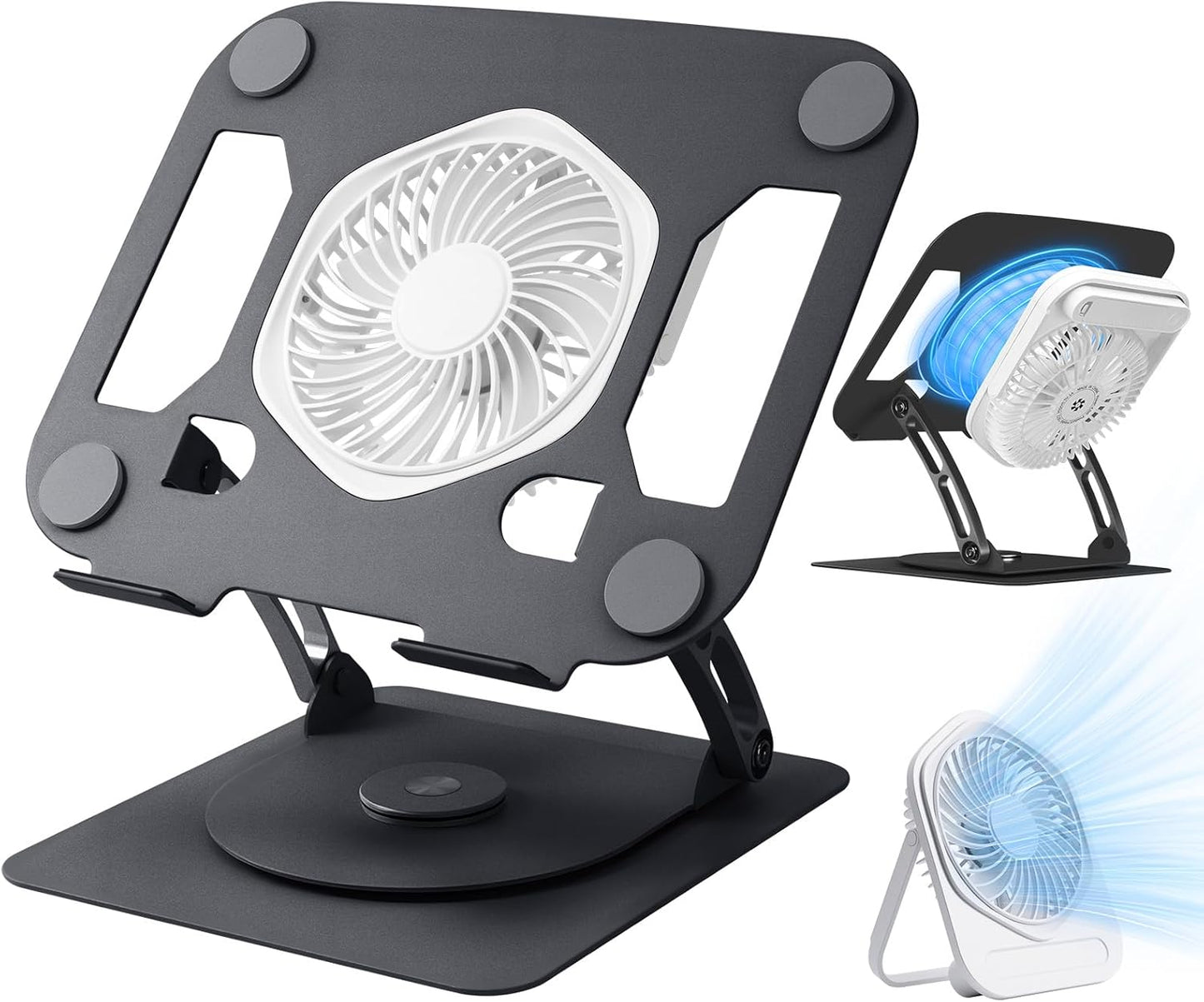 SHUWEI Laptop Cooling Stand with 3 Speed Fan, Adjustable Height Laptop Stand for Desk, Ergonimic Aluminum Laptop Cooling Pad for 10-15'' Notebook - Black