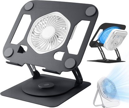 SHUWEI Laptop Cooling Stand with 3 Speed Fan, Adjustable Height Laptop Stand for Desk, Ergonimic Aluminum Laptop Cooling Pad for 10-15'' Notebook - Black