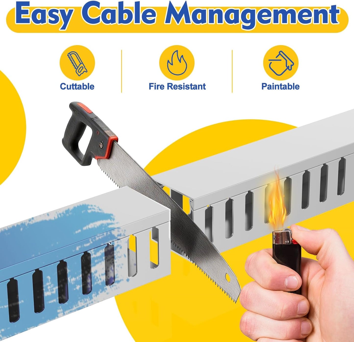 Open Slot Wiring Raceway Cable Duct, 123in Cable Management Channel Cord Track,Desk Wire Channel, Under Desk Cable Management to Hide Cables, Wires for Computers (Black, 1.57" Hx1.57"W, 15.4''L(8 Pc))
