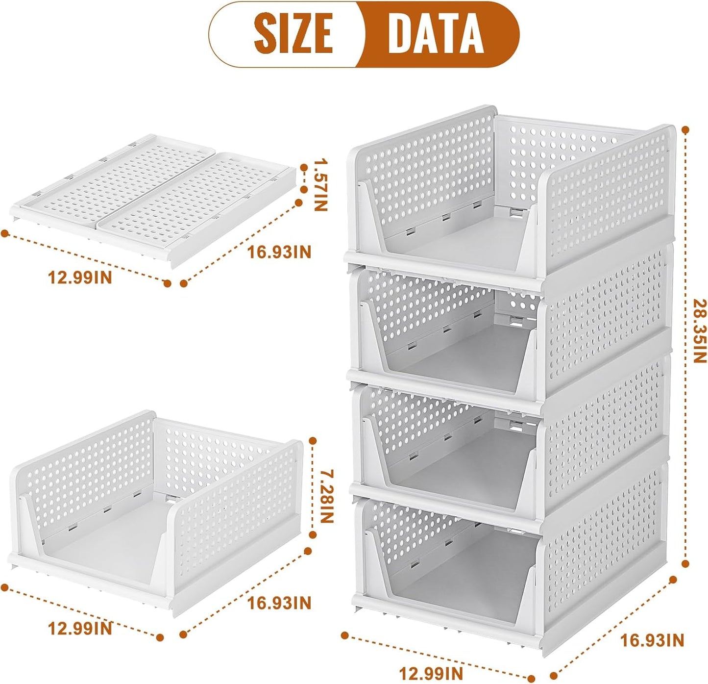 Neprock Stackable Plastic Storage Drawers for Closet Organizers and Storage,4 Pack Open Storage Bins Closet Shelf Clothes Organizer for Closet Wardrobe(4L)