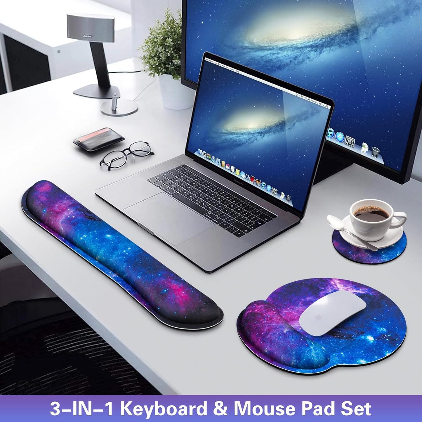 Mouse Pad with Wrist Rest Set, Qomolama 3-in-1 Wrist Support Mouse Pad Set, Floral Gaming Mousepad with Anti-Skid Base,Ergonomic Mouse Pad,Memory Foam Keyboard Gel Wrists Rest