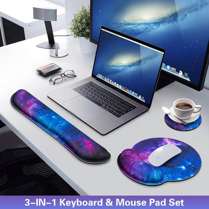 Mouse Pad with Wrist Rest Set, Qomolama 3-in-1 Wrist Support Mouse Pad Set, Floral Gaming Mousepad with Anti-Skid Base,Ergonomic Mouse Pad,Memory Foam Keyboard Gel Wrists Rest