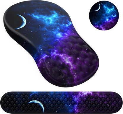 HAOCOO Keyboard Wrist Rest, Ergonomic Mouse Pad with Wrist Rest, 3 in 1 Keyboard and Mouse pad with Coaster Set, Memory Foam Wrist Support, Non-Slip PU Base for Home Office, Rose Gold Pink