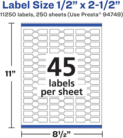 Avery Matte White Barbell Labels, Sure Feed Technology, 0.5" x 2.5", 1,125 White Labels, Permanent Adhesive, Laser/Inkjet Printable