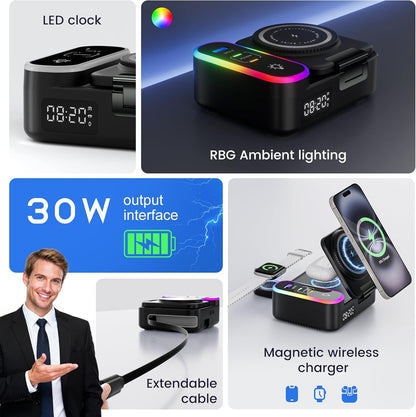 65W 8-in-1 Charging Station, 15W Magnetic Wireless Charger with Retractable Cable, 30W USB C Fast Charging Stand for iPad, Multiple Devices for iPhone 17 16 15 14 13 12 Pro Max Apple Watch Airpods