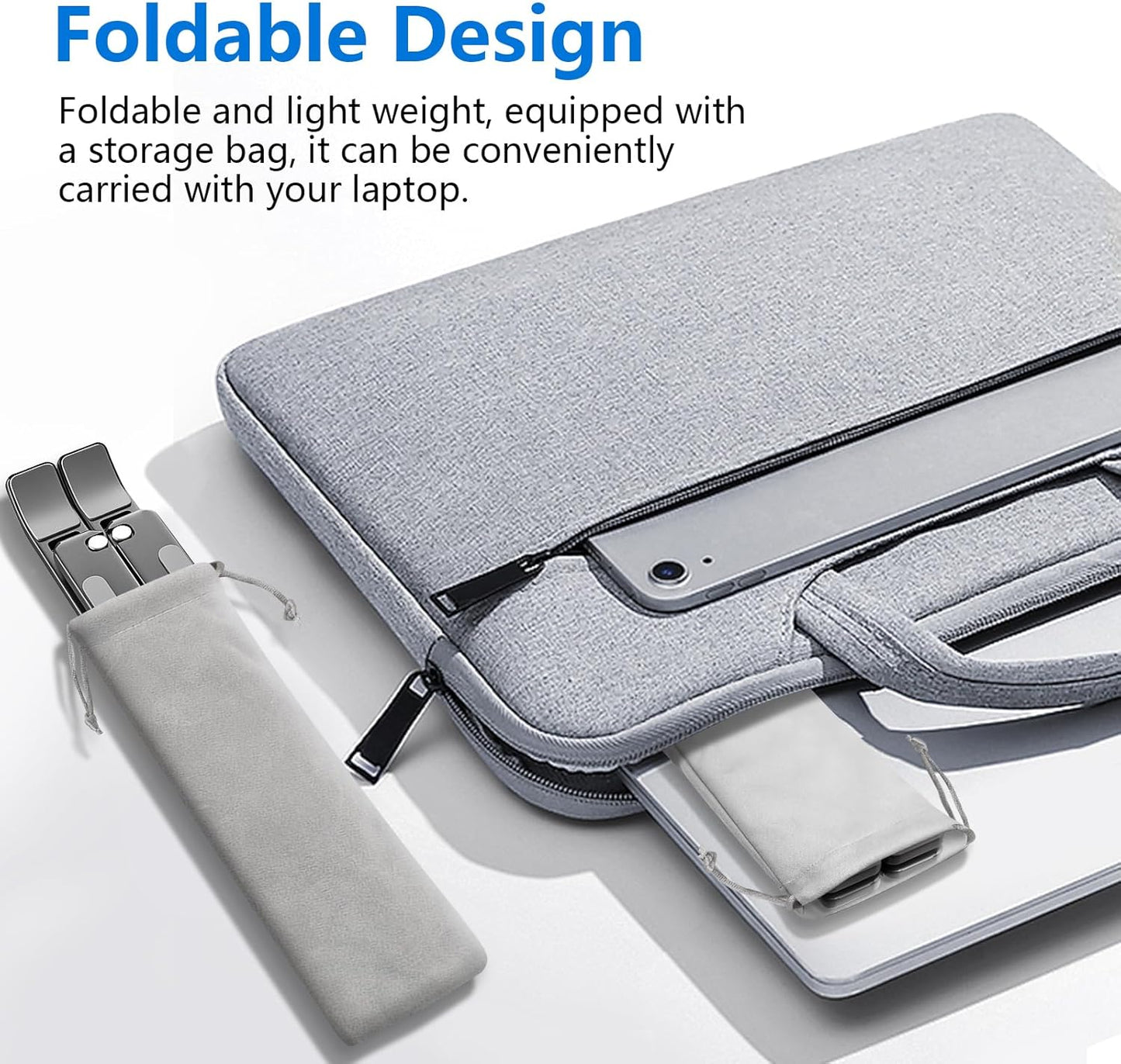 Laptop Stand for Desk, Aluminum Metal MacBook Stand，Computer Riser for Desk, Portable Foldable Adjustable Notebook Holder, Compatible with 10-15.6 Inch Laptops, iPad, Silver.