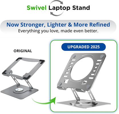 Uncaged Ergonomics Swivel Laptop Stand for Desk, Adjustable Computer iPad Stand for Desk w/ 360 Rotation, Portable Laptop Holder for Home Office Ergonomic Supplies (Black)