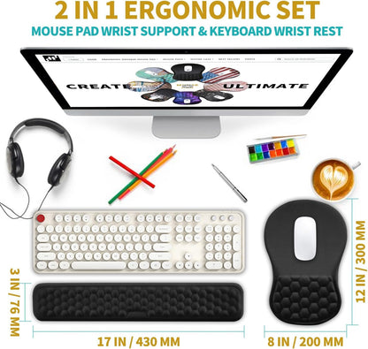 Hokafenle 2 in 1 Ergonomic Mouse Pad Wrist Support & Wrist Rest for Computer Keyboard Set, with Relieve Carpal Tunnel Pain Massage Bulge and Full Memory Gel Design (2In1 Set, Light Green)