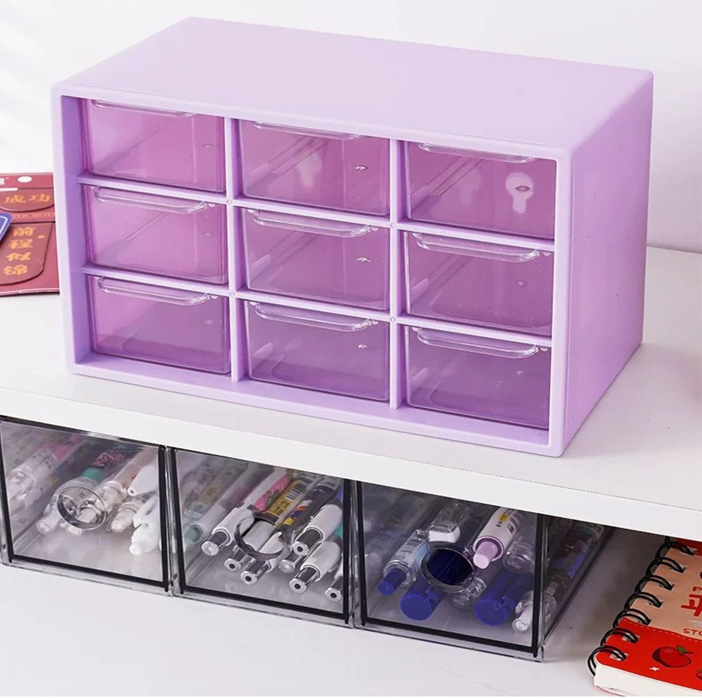 Feadily 4PCS Small Drawer Organizer for Desk, Desktop Drawer Organizer with 9 Clear Drawers, Plastic Desktop Storage Drawers 7.1 Inch x 3 .9 Inch x 4.7 Inch, White