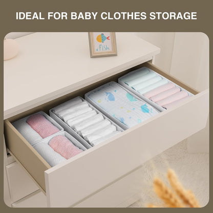 DIMJ Drawer Organizers Clothes, Dresser Organizer Bins for Baby Clothes,Underwear and Sock, Fabric Closet Organization and Storage Boxs, Drawer Dividers for Nursery, Clothing, Tie - 4 Pack, Beige