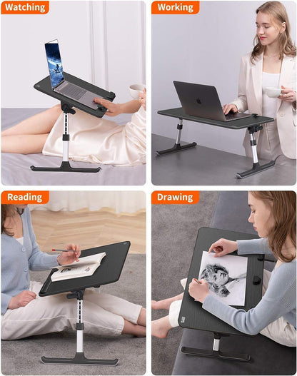 SAIJI Height & Angle Adjustable Laptop Stand for Bed, Lap Desk Bed Tray Table, Light Weight Foldable Portable Laptop Table for Couch Sofa Chair Floor Desk for Adults, Kids (52*30cm Black)