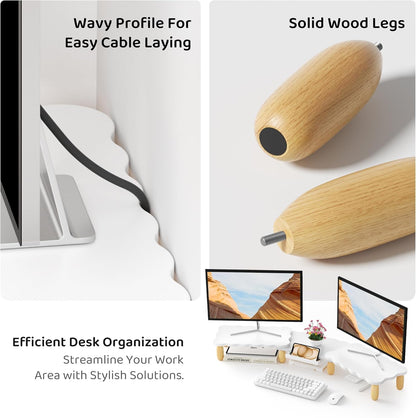 AFOOYO Monitor Stand Riser,31.5-Inch LED Light Wood Computer Monitor Stand with Adjustable Acrylic Legs,Desk Accessories Desktop Organizer Stand for, Computer,Laptop,Printer,PC TV Screen Riser,Black