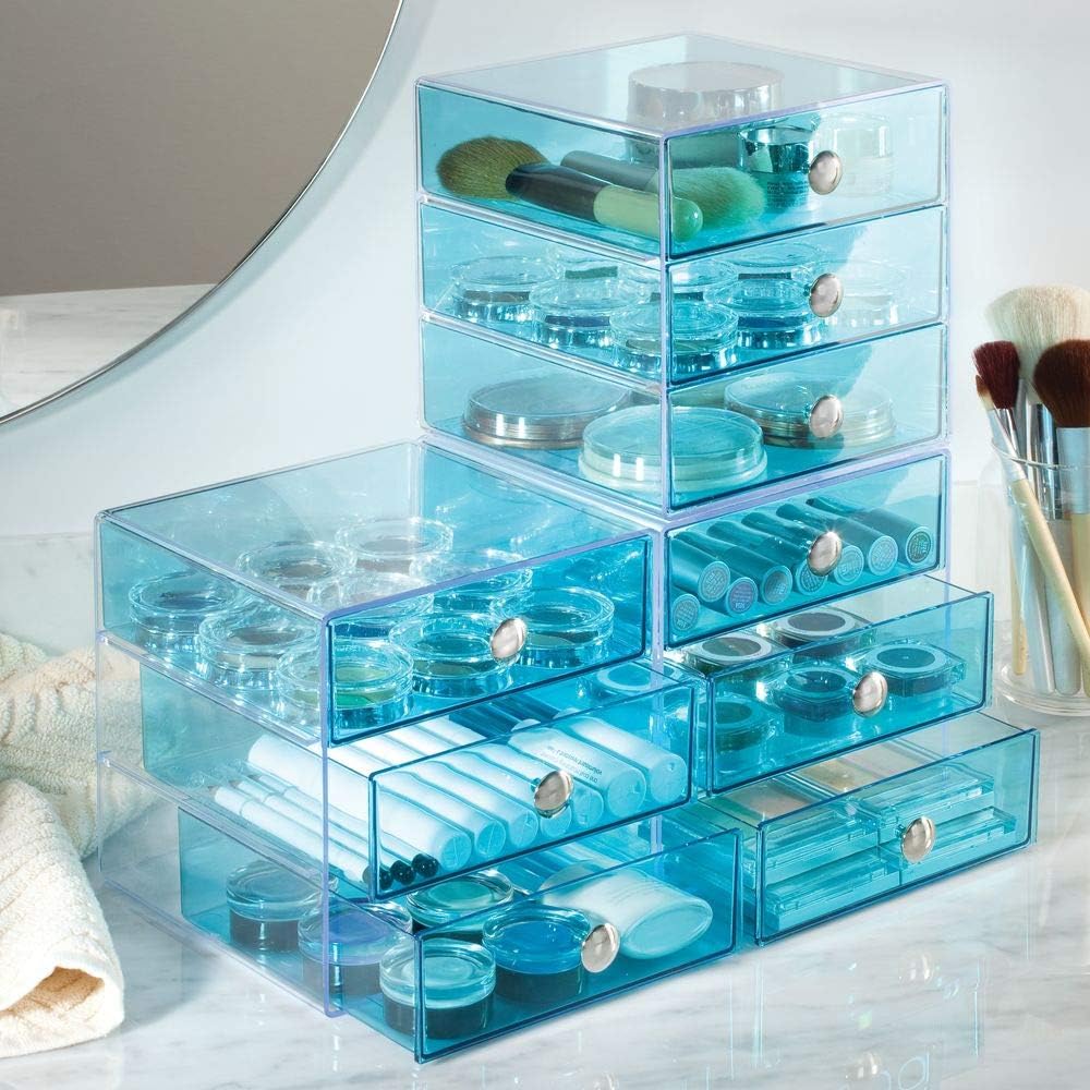 iDesign 3-Drawer Plastic Vanity Organizer, Compact Storage Organization Drawers Set for Cosmetics, Dental Supplies, Hair Care, Bathroom, Dorm, Desk, Countertop, Office, 6.5" x 6.5" x 6.5", White