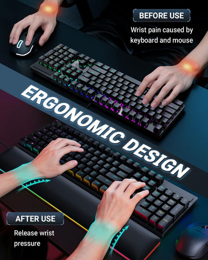 PU Leather Keyboard Wrist Rest, Ergonomic Memory Foam Wrist Support for Pain Relief, Waterproof & Easy to Clean Hand Rest Pad for Office, Gaming & Mechanical Keyboards (Classic Black)