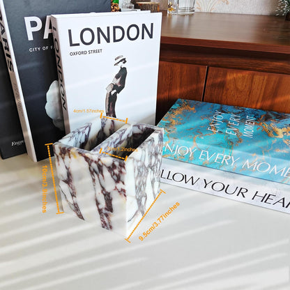 Marble Pen Holder, White Stone Rectangular Desktop Organizer, Office Study Makeup Brush Storage, Home Desk Decor, Minimalist Design, Durable Marble Accessory