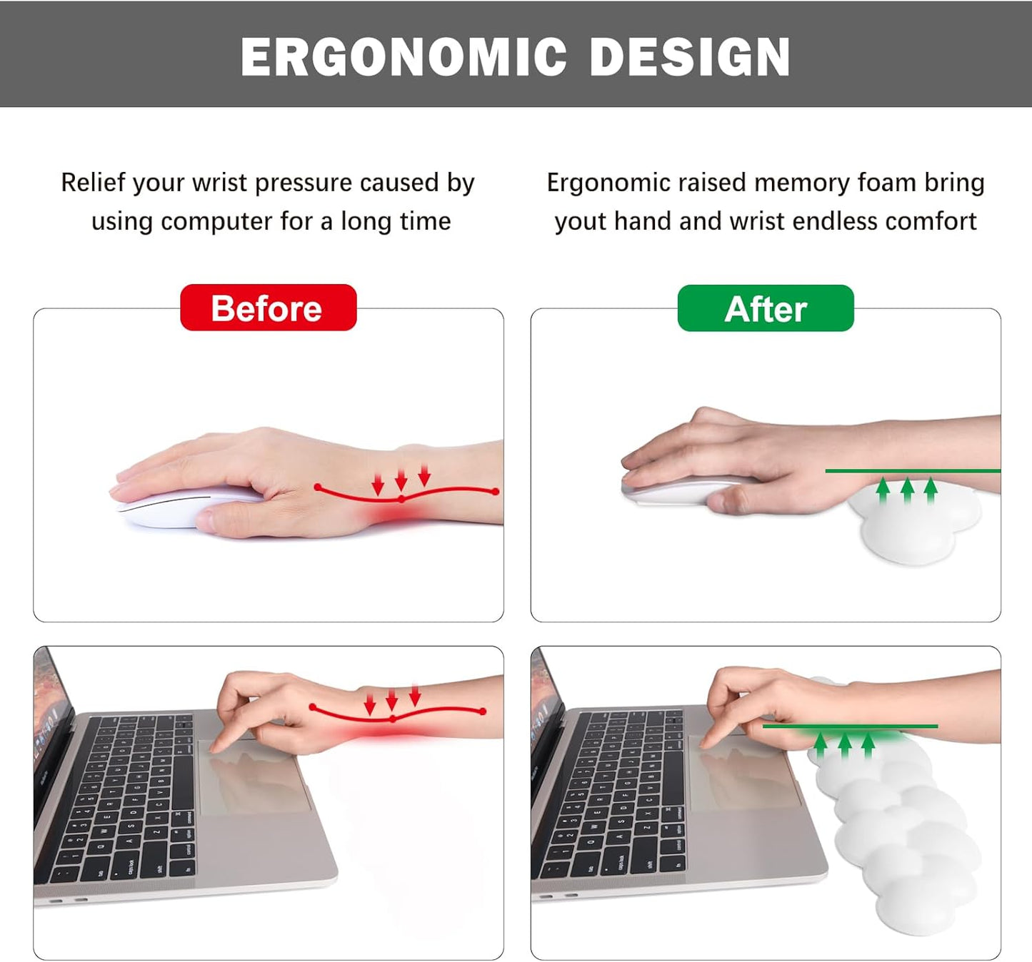 Keyboard Wrist Rest Pad Set, Leaf Shape PU Leather Memory Foam Wrist Cushion Support,Mouse Wrist Rest Pad,Non-Slip Wrist Support for Easy Typing Pain Relief, Green Leaf