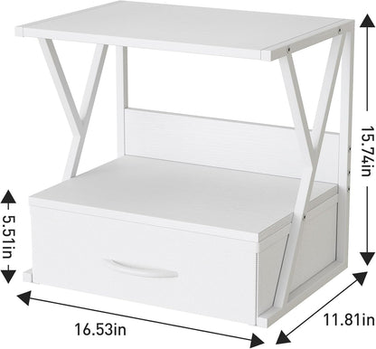 aboxoo Printer Stand for Desk with Storage Drawer, 2 Tier Desktop Or UnderDesk Shelf, Multi-Purpose Desk Organizer for Home Office, fit Fax Machine/3D Printer/Scanner, Rustic Brown