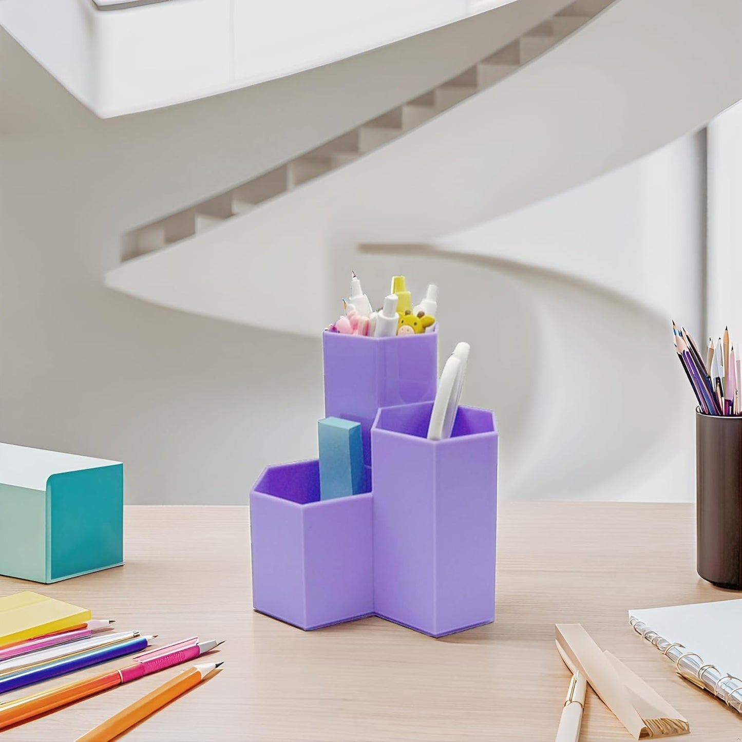 Pencil Organizer Pen Holder for Desk Pens Cup Small Desk Organizer Cute Pen Holder for Office,School and Home (White, 3)