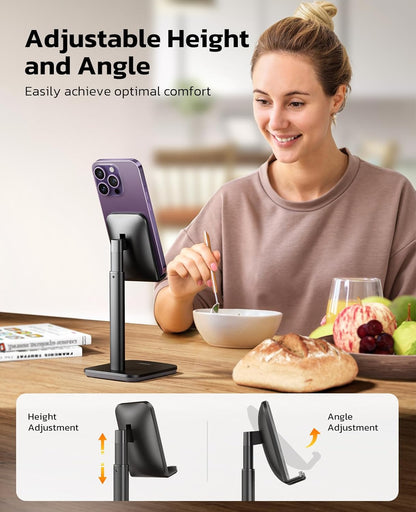Nulaxy Phone Stand, Height Angle Adjustable Cell Phone Stand, Phone Holder for Desk Compatible with Phone 16 15 14 13 12 Mini 11 Pro Xs Max Xr X 8 7 6 6s Plus, All Smartphones (4-8 inches) - Black