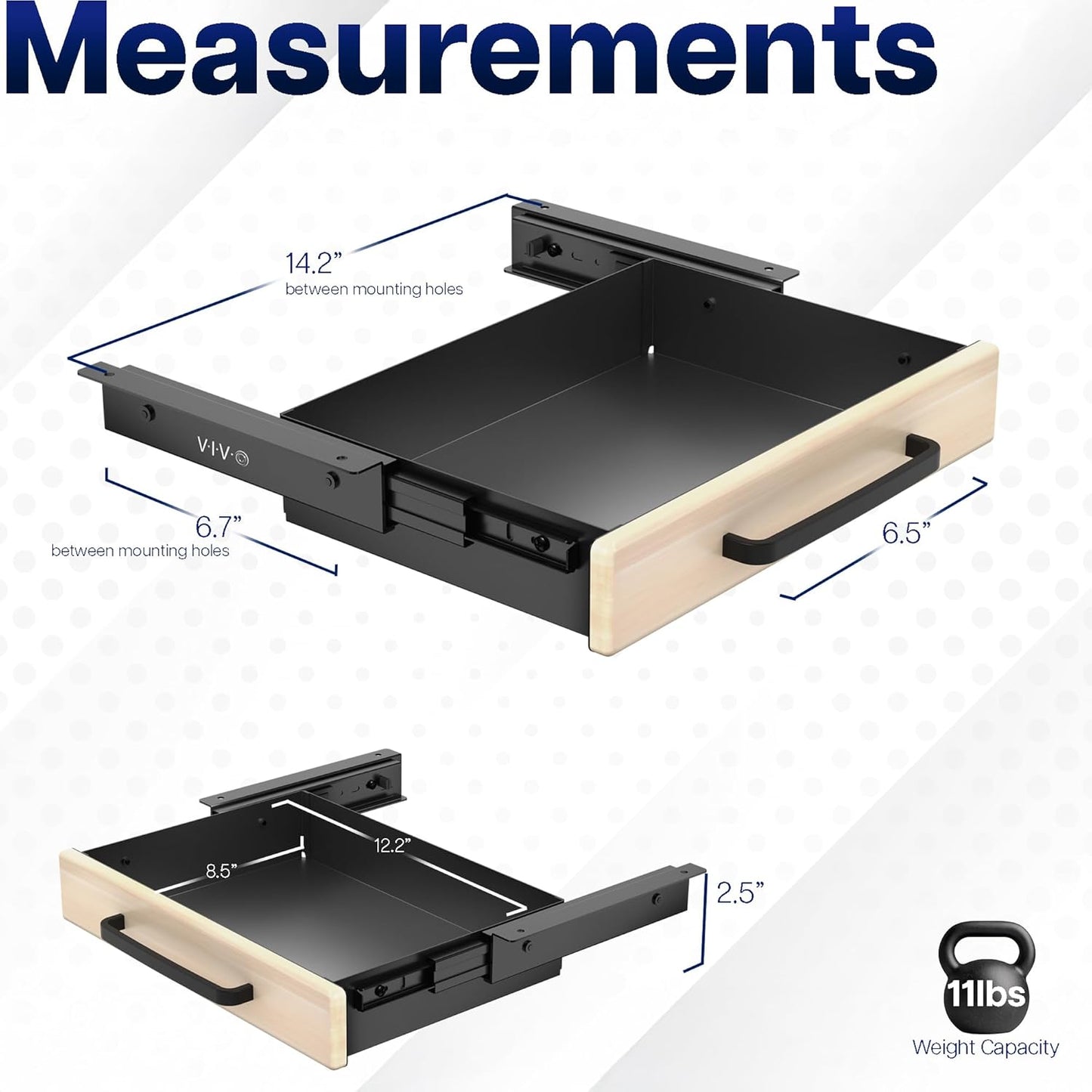 VIVO 13 inch Under Desk Mounted Sliding Pull-out Drawer for Office Desk, Pull Handle, Storage Organizer for Sit Stand Workstation, Black, DESK-DR1H-B